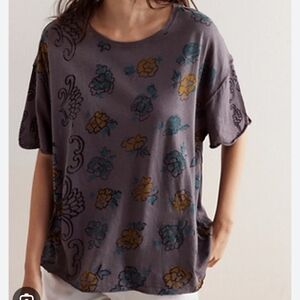 Free People We The Free Dusky Purple Block Print Hippie Boho Top L Oversized